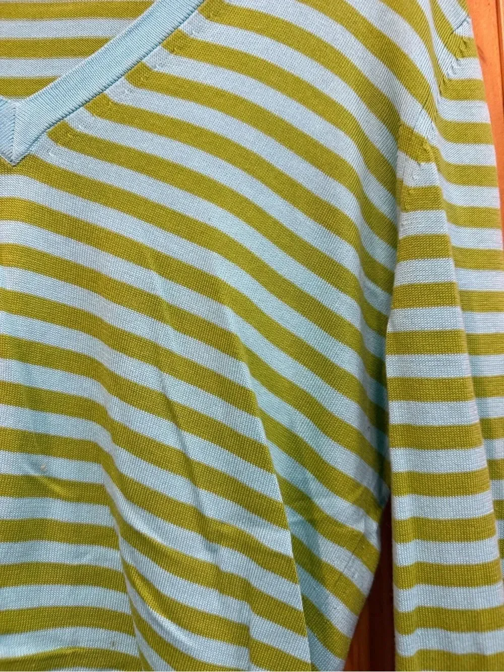 VTG. J. Crew Green and Light Blue Striped Cotton Top size M